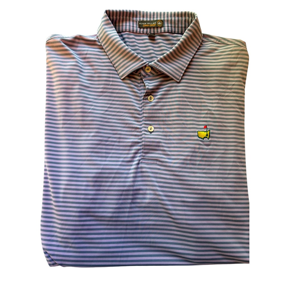 Peter Millar Masters Summer Comfort Polo Shirt Mens XL Purple Grey Stripe Golf